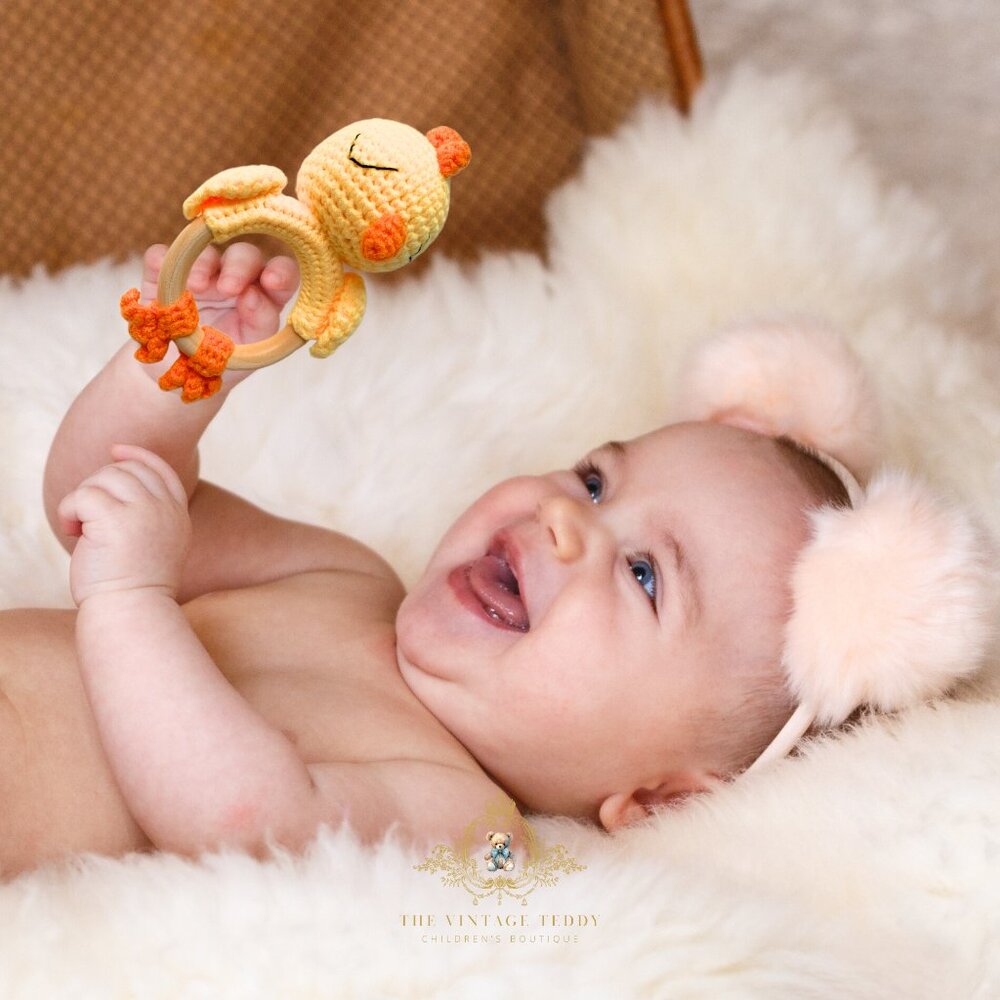 NWT Cute Handmade Crochet Chick Baby Rattle Baby & Toddler Wooden Plush Toys - Picture 3 of 3